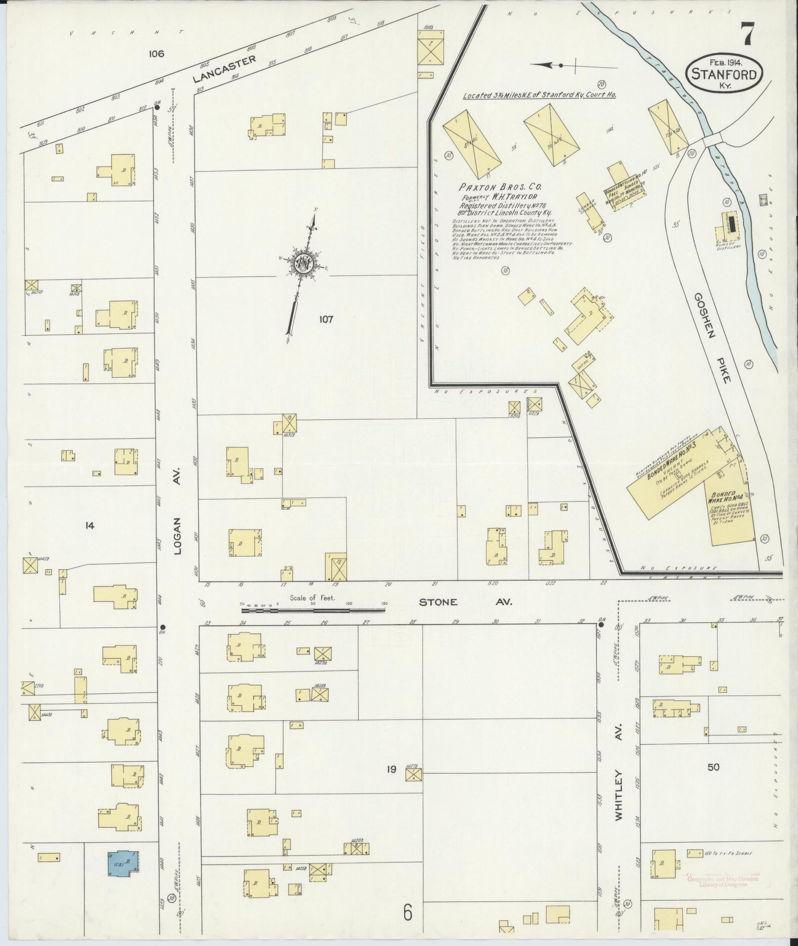 Sanborn Fire Insurance Map from Stanford, Lincoln County, Kentucky (1914), Sheet #0007 - Historic Sanborn Fire Insurance Map Print, vintage old map wall art, antique decor, genealogy gift, Kentucky Kentucky map