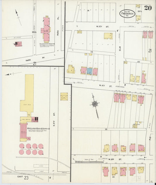 Sanborn Fire Insurance Map from Frederick, Frederick County, Maryland (1911), Sheet #0020 - Historic Sanborn Fire Insurance Map Print, vintage old map wall art