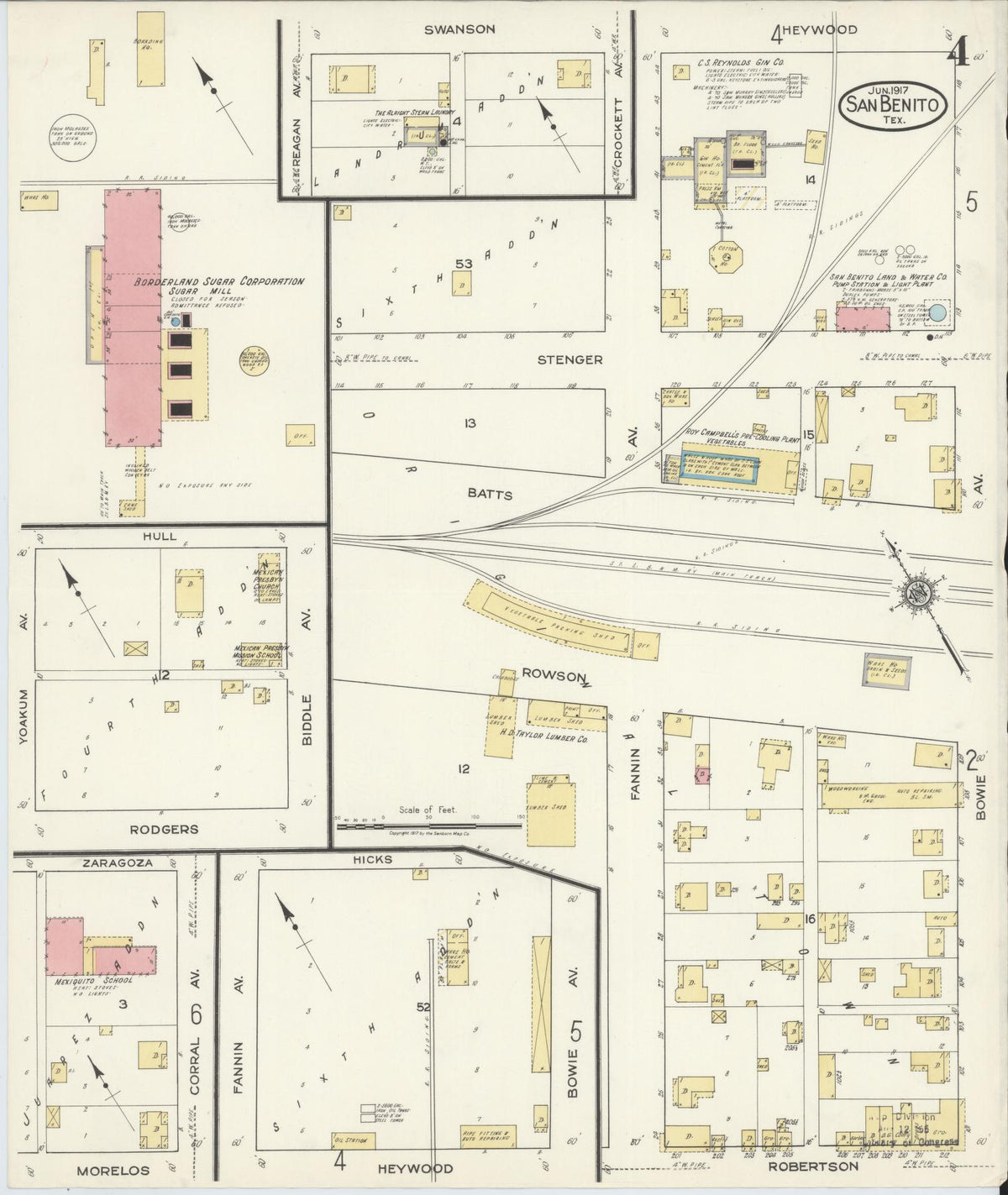 Sanborn Fire Insurance Map from San Benito, Cameron County, Texas (1917), Sheet #0004 - Complete Map Set gallery image, historic Sanborn map, vintage wall art, Texas Texas