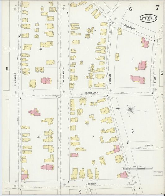 Sanborn Fire Insurance Map from Little Falls, Herkimer County, New York (1897), Sheet #0007 - Historic Sanborn Fire Insurance Map Print, vintage old map wall art, antique decor, genealogy gift, New York New York map