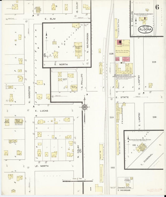 Sanborn Fire Insurance Map from Algona, Kossuth County, Iowa (1913), Sheet #0006 - Historic Sanborn Fire Insurance Map Print, vintage old map wall art