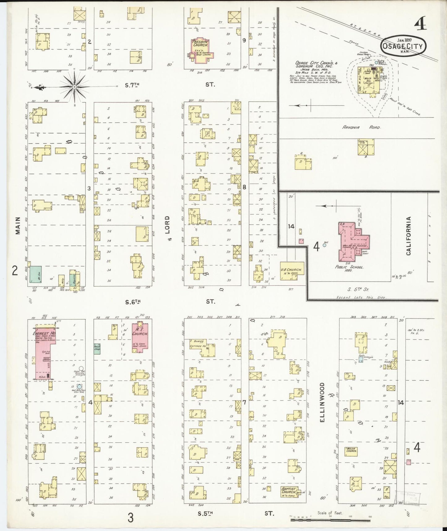 Sanborn Fire Insurance Map from Osage City, Osage County, Kansas (1897), Sheet #0004 - Historic Sanborn Fire Insurance Map Print, vintage old map wall art, antique decor, genealogy gift, Kansas Kansas map