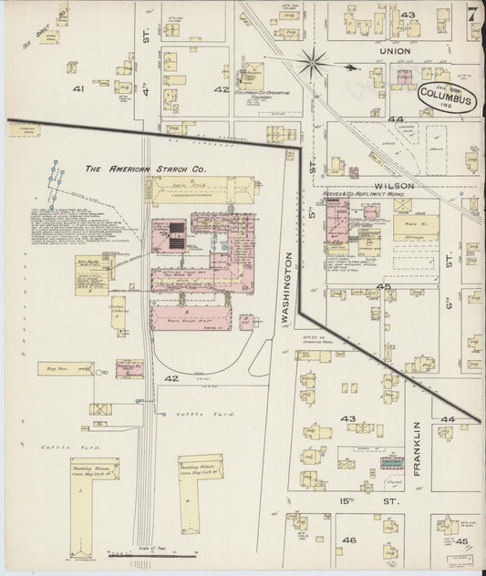 Sanborn Fire Insurance Map from Columbus, Bartholomew County, Indiana (1886), Sheet #0007 - Historic Sanborn Fire Insurance Map Print, vintage old map wall art, antique decor, genealogy gift, Indiana Indiana map