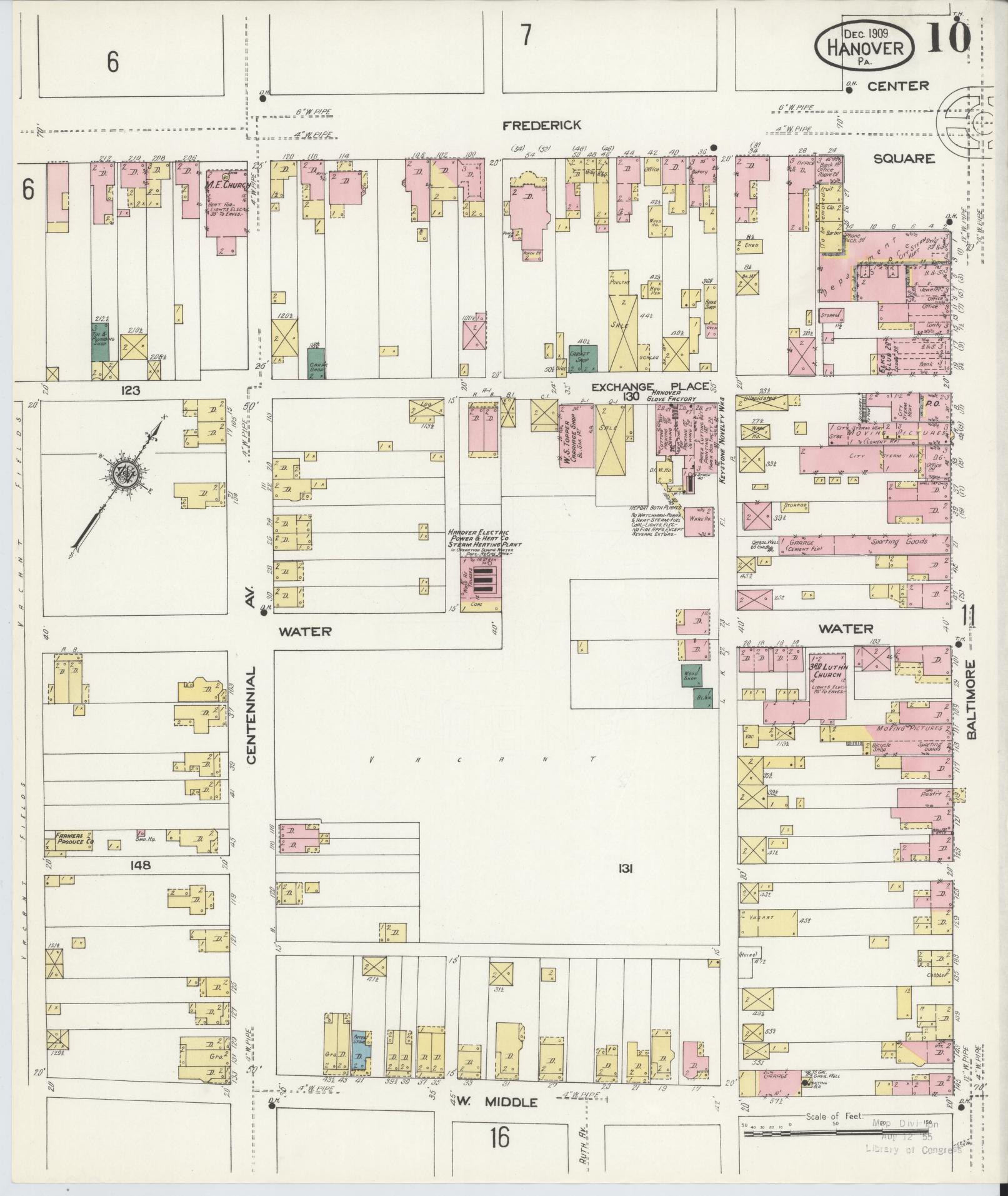 Sanborn Fire Insurance Map from Hanover, York County, Pennsylvania (1909), Sheet #0010 - Complete Map Set gallery image, historic Sanborn map, vintage wall art, Pennsylvania Pennsylvania