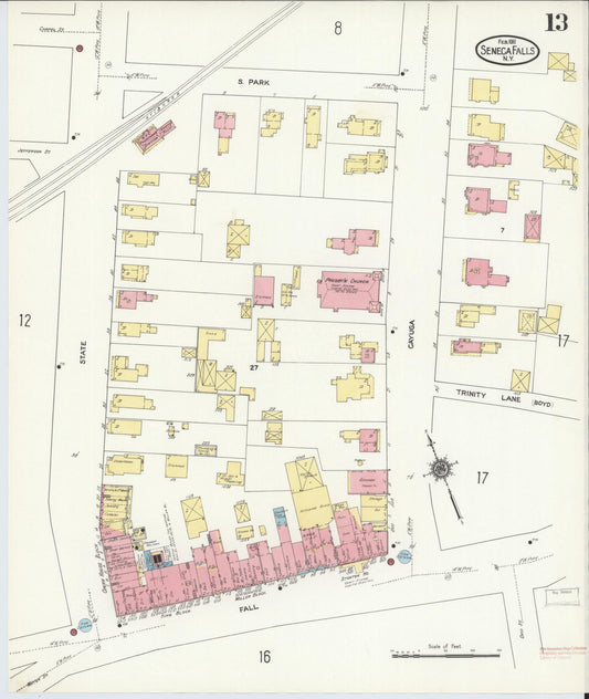 Sanborn Fire Insurance Map from Seneca Falls, Seneca County, New York (1911), Sheet #0013 - Historic Sanborn Fire Insurance Map Print, vintage old map wall art, antique decor, genealogy gift, New York New York map