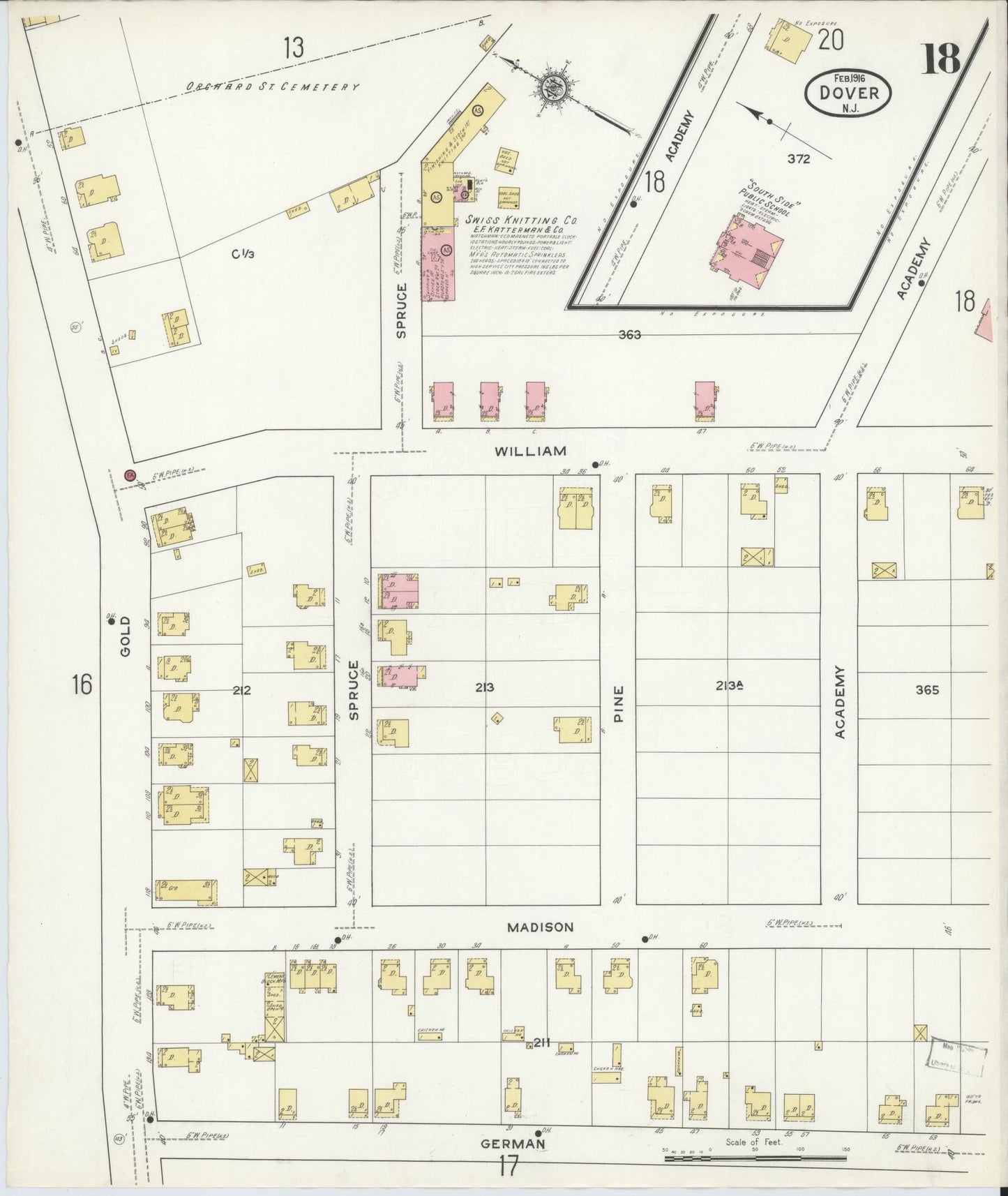 Sanborn Fire Insurance Map from Dover, Morris County, New Jersey (1916), Sheet #0018 - Complete Map Set gallery image, historic Sanborn map, vintage wall art, New Jersey New Jersey