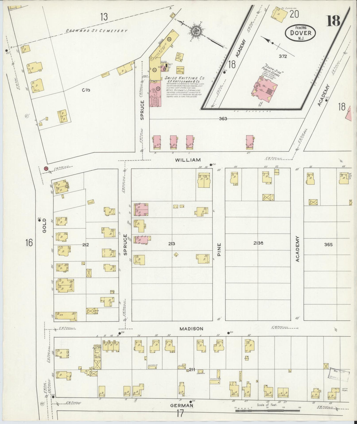 Sanborn Fire Insurance Map from Dover, Morris County, New Jersey (1916), Sheet #0018 - Complete Map Set gallery image, historic Sanborn map, vintage wall art, New Jersey New Jersey
