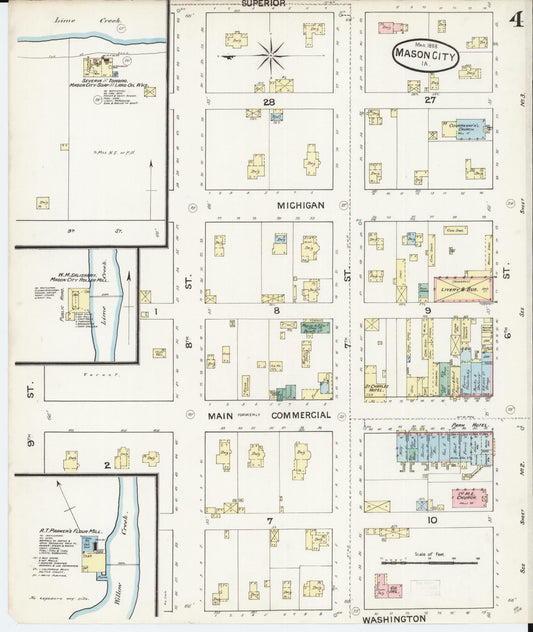 Sanborn Fire Insurance Map from Mason City, Cerro Gordo County, Iowa (1888), Sheet #0004 - Historic Sanborn Fire Insurance Map Print, vintage old map wall art