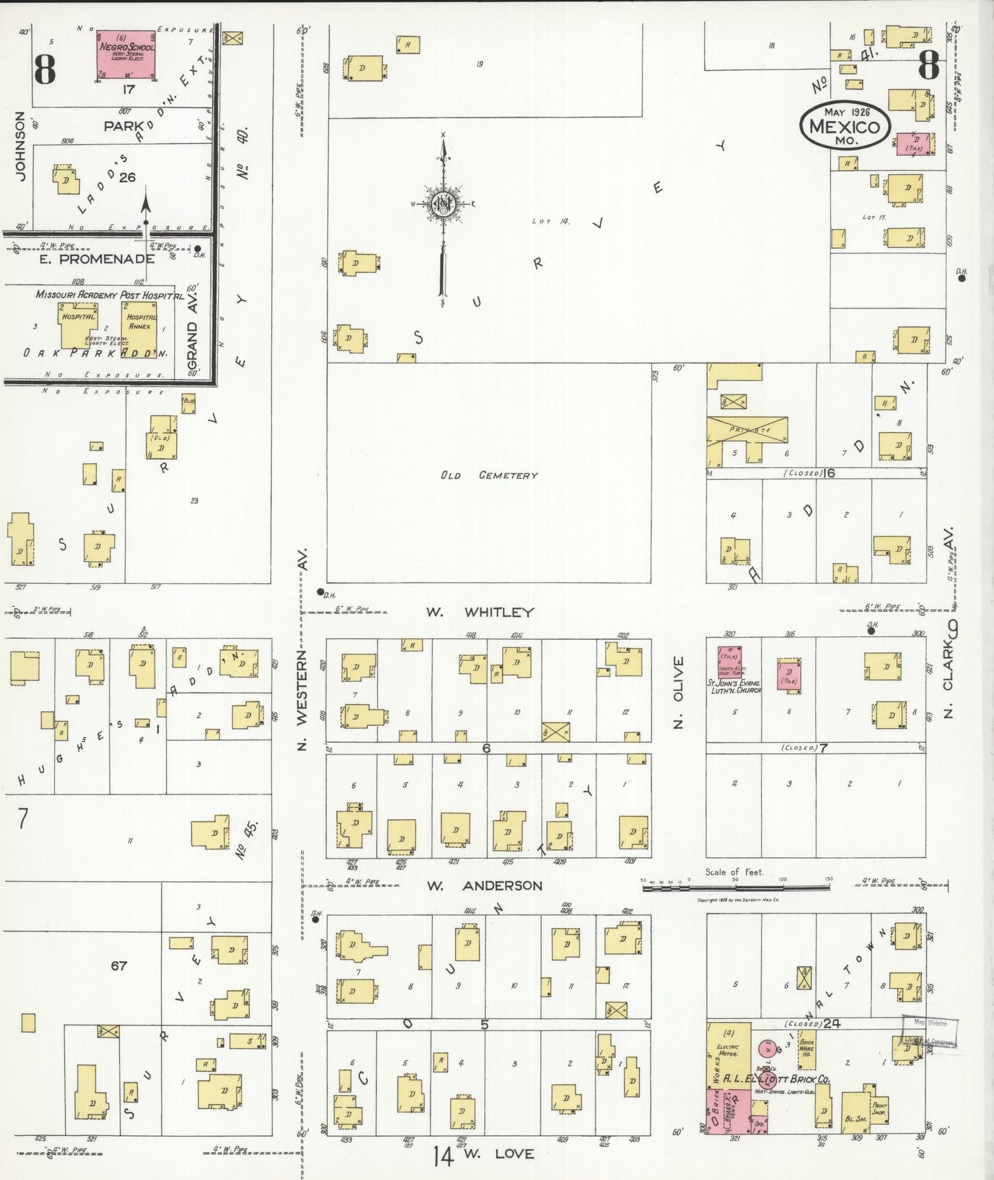 Sanborn Fire Insurance Map from Mexico, Audrain County, Missouri (1926), Sheet #0008 - Complete Map Set gallery image, historic Sanborn map, vintage wall art, Missouri Missouri
