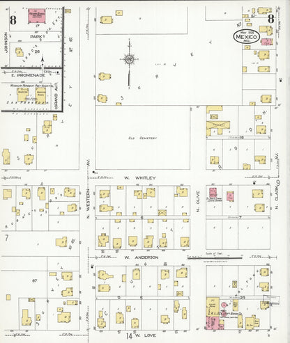 Sanborn Fire Insurance Map from Mexico, Audrain County, Missouri (1926), Sheet #0008 - Complete Map Set gallery image, historic Sanborn map, vintage wall art, Missouri Missouri