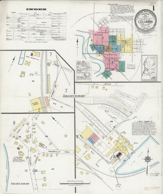 Sanborn Fire Insurance Map from Columbia, Marion County, Mississippi (1925), Sheet #0001 - Complete Map Set gallery image, historic Sanborn map, vintage wall art, Mississippi Mississippi