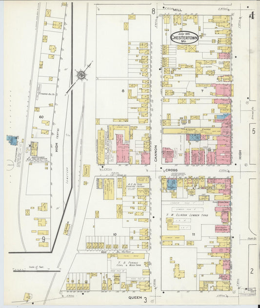 Sanborn Fire Insurance Map from Chestertown, Kent County, Maryland (1915), Sheet #0004 - Historic Sanborn Fire Insurance Map Print, vintage old map wall art, antique decor, genealogy gift, Maryland Maryland map