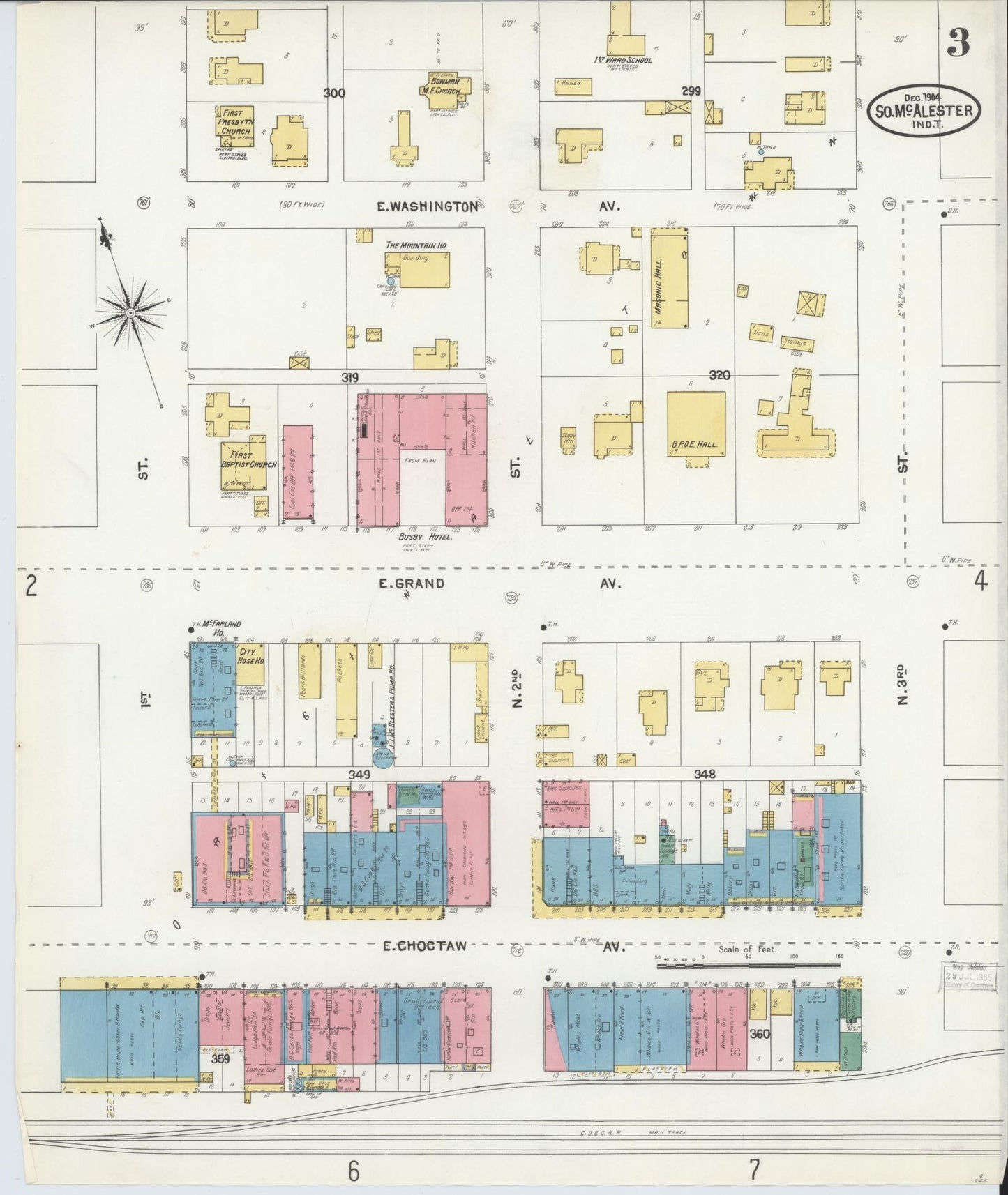 Sanborn Fire Insurance Map from South McAlester, Pittsburg County, Oklahoma (1904), Sheet #0003 - Complete Map Set gallery image, historic Sanborn map, vintage wall art, Oklahoma Oklahoma