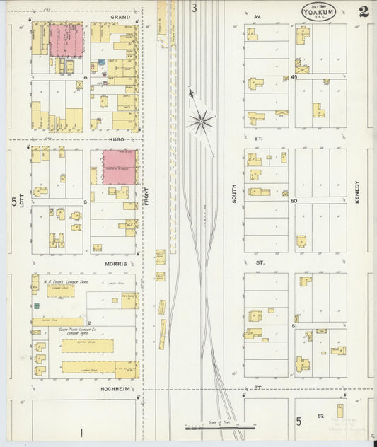 Sanborn Fire Insurance Map from Yoakum, De Witt And Lavaca Counties, Texas (1904), Sheet #0002 - Historic Sanborn Fire Insurance Map Print, vintage old map wall art, antique decor, genealogy gift, Texas Texas map