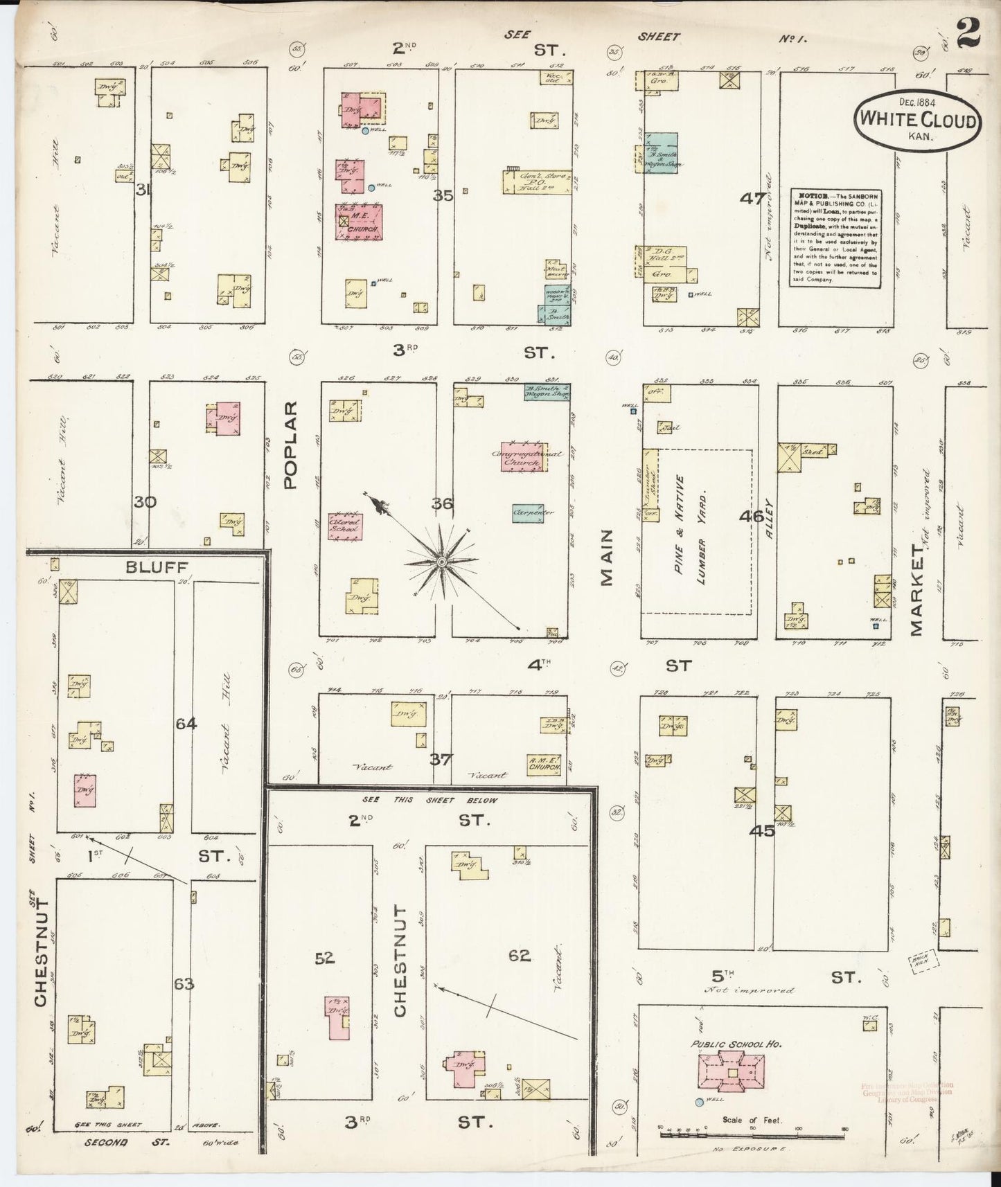 Sanborn Fire Insurance Map from White Cloud, Doniphan County, Kansas (1884), Sheet #0002 - Historic Sanborn Fire Insurance Map Print, vintage old map wall art, antique decor, genealogy gift, Kansas Kansas map