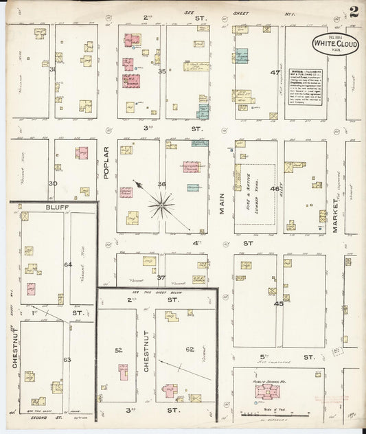 Sanborn Fire Insurance Map from White Cloud, Doniphan County, Kansas (1884), Sheet #0002 - Historic Sanborn Fire Insurance Map Print, vintage old map wall art, antique decor, genealogy gift, Kansas Kansas map