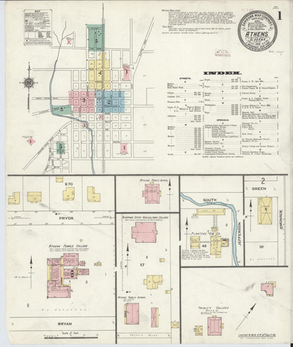 Sanborn Fire Insurance Map from Athens, Limestone County, Alabama (1910), Sheet #0001 - Complete Map Set gallery image, historic Sanborn map, vintage wall art, Alabama Alabama