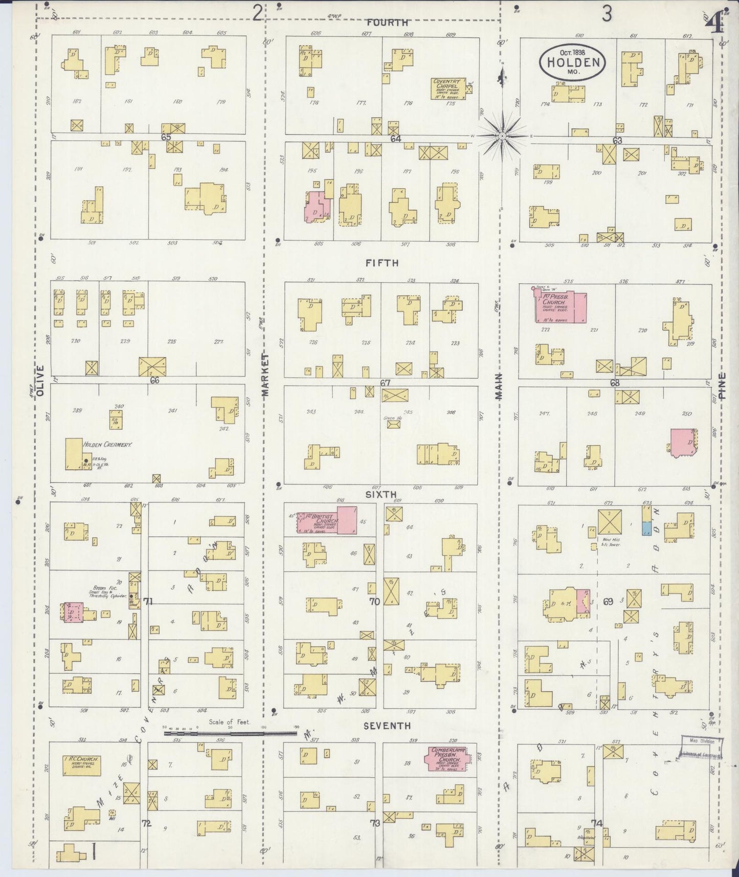 Sanborn Fire Insurance Map from Holden, Johnson County, Missouri (1898), Sheet #0004 - Complete Map Set gallery image, historic Sanborn map, vintage wall art, Missouri Missouri