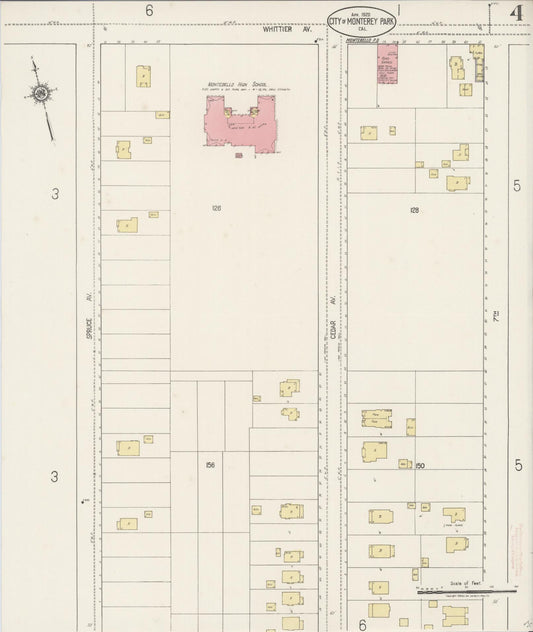 Sanborn Fire Insurance Map from Monterey Park, Los Angeles County, California (1920), Sheet #0004 - Historic Sanborn Fire Insurance Map Print, vintage old map wall art, antique decor, genealogy gift, California California map