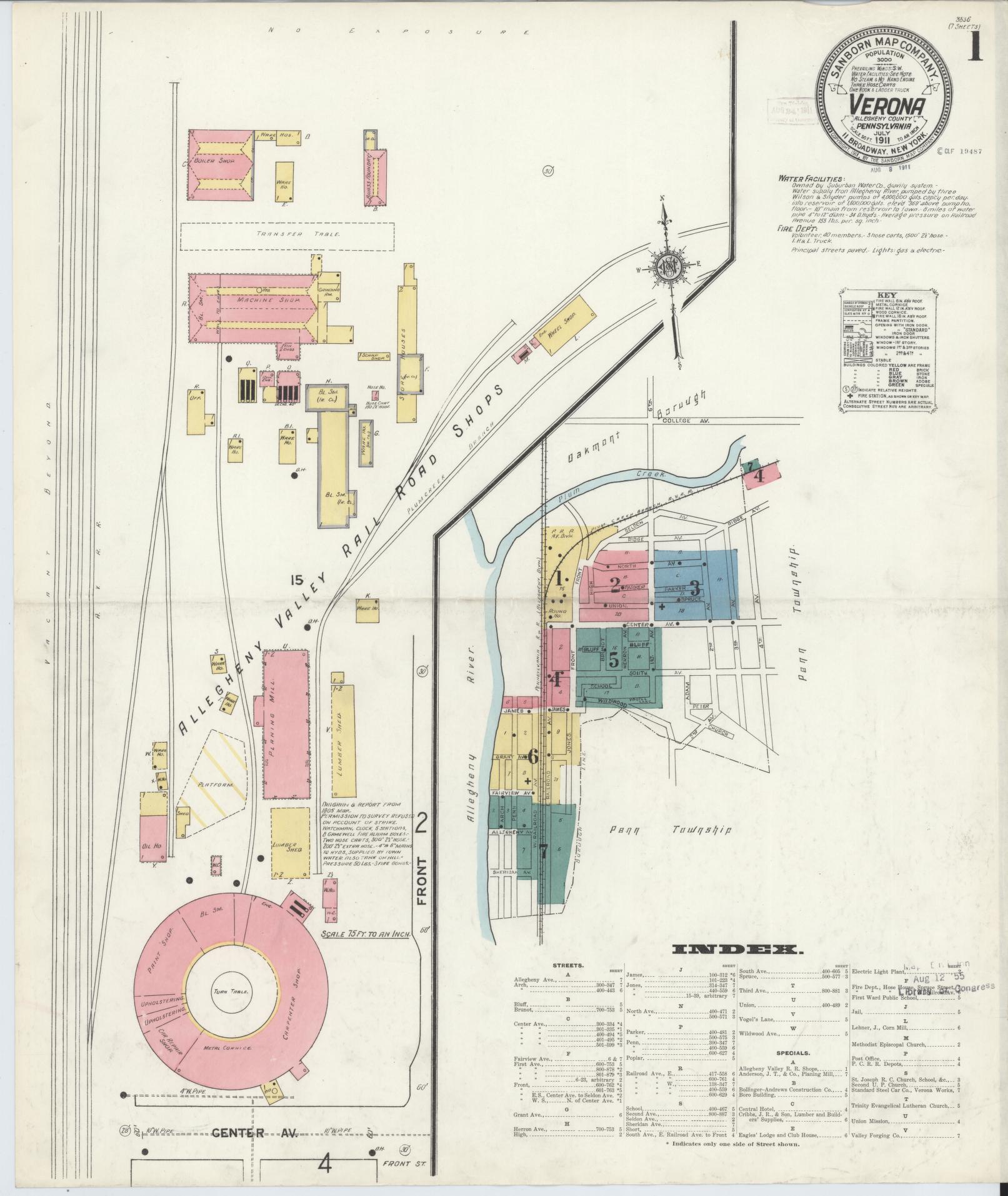 Sanborn Fire Insurance Map from Verona, Allegheny County, Pennsylvania (1911), Sheet #0001 - Complete Map Set gallery image, historic Sanborn map, vintage wall art, Pennsylvania Pennsylvania