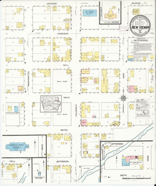 Sanborn Fire Insurance Map from New Vienna, Dubuque County, Iowa (1916), Sheet #0001 - Historic Sanborn Fire Insurance Map Print, vintage old map wall art