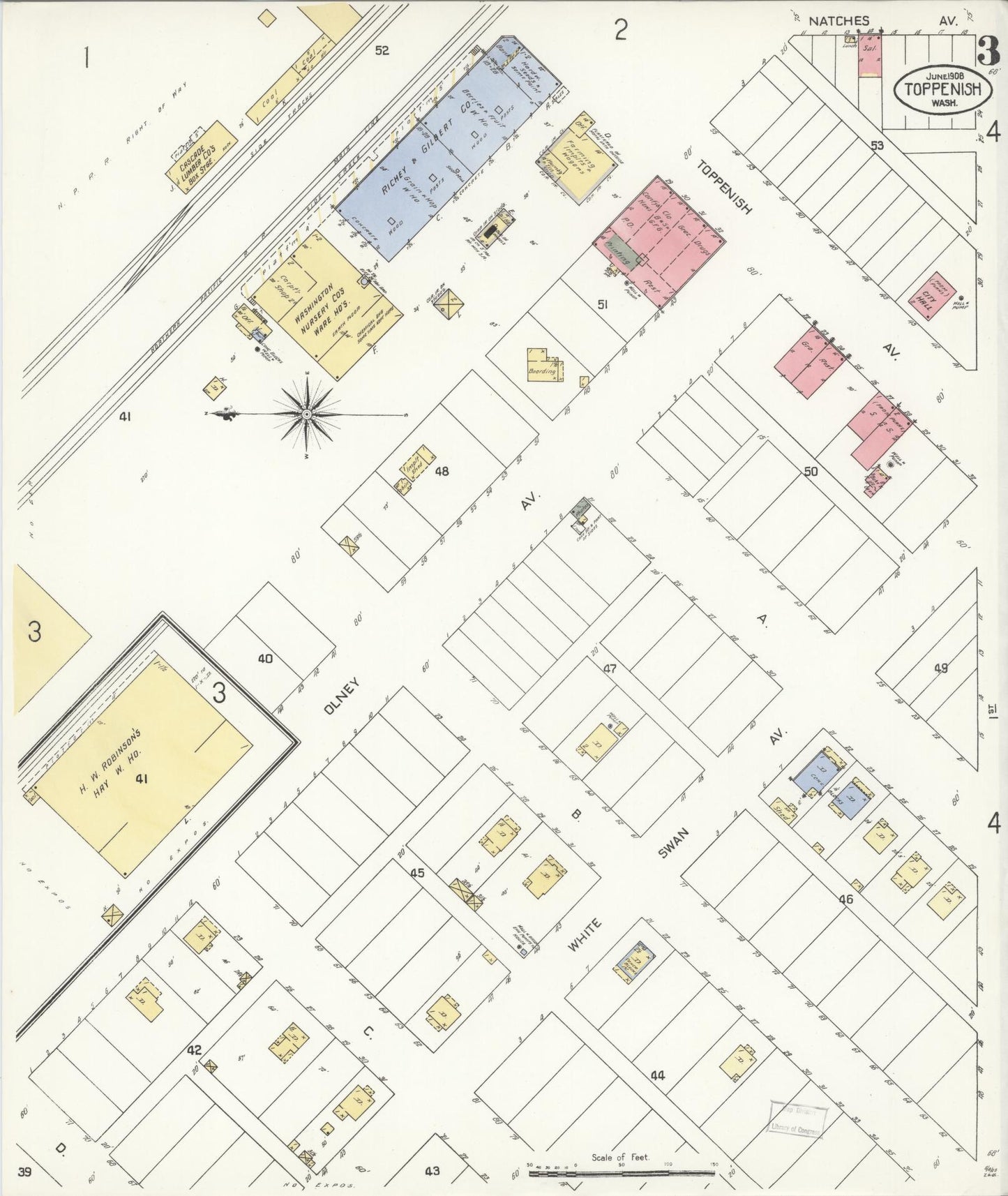 Sanborn Fire Insurance Map from Toppenish, Yakima County, Washington (1908), Sheet #0003 - Complete Map Set gallery image, historic Sanborn map, vintage wall art, Washington Washington