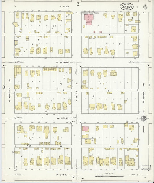 Sanborn Fire Insurance Map from Denison, Grayson County, Texas (1914), Sheet #0006 - Historic Sanborn Fire Insurance Map Print, vintage old map wall art, antique decor, genealogy gift, Texas Texas map