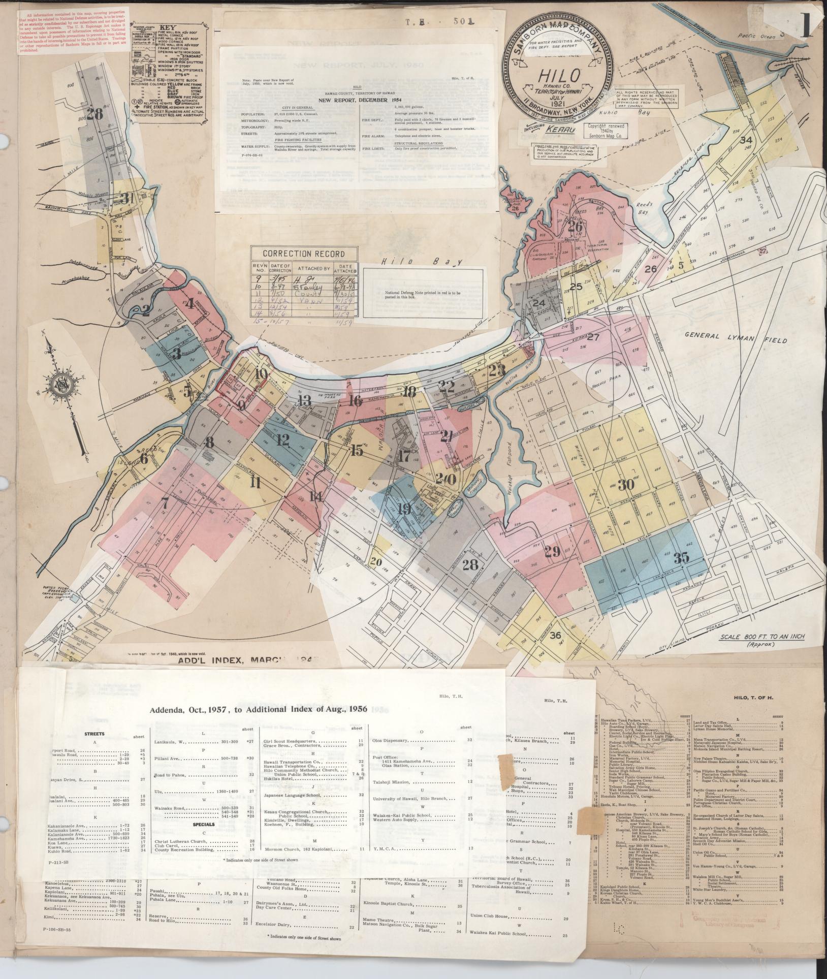 Sanborn Fire Insurance Map from Hilo, Hawaii County, Hawaii (1957), Sheet #0001 - Historic Sanborn Fire Insurance Map Print