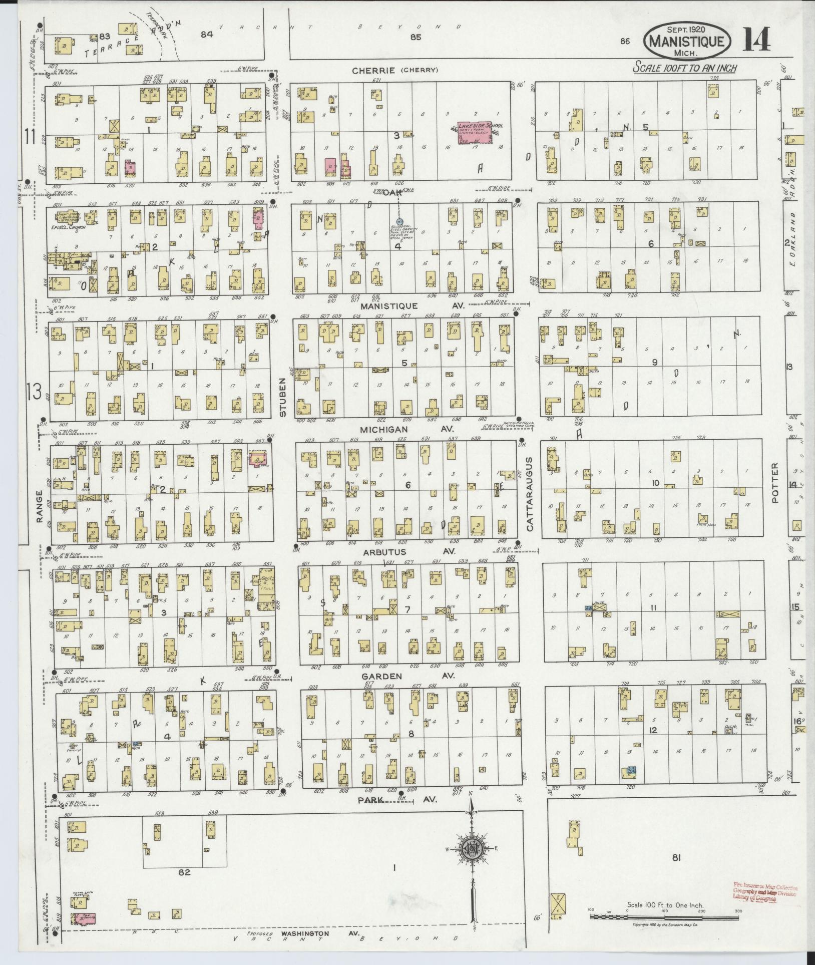 Sanborn Fire Insurance Map from Manistique, Schoolcraft County, Michigan (1920), Sheet #0014 - Complete Map Set gallery image, historic Sanborn map, vintage wall art, Michigan Michigan