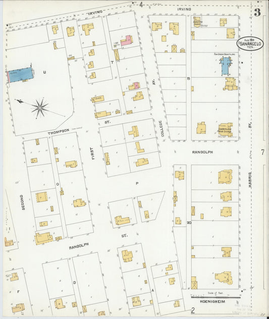 Sanborn Fire Insurance Map from San Angelo, Tom Green County, Texas (1904), Sheet #0003 - Historic Sanborn Fire Insurance Map Print, vintage old map wall art, antique decor, genealogy gift, Texas Texas map