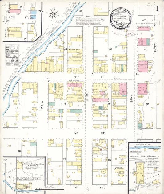 Sanborn Fire Insurance Map from Wallace, Shoshone County, Idaho (1892), Sheet #0001 - Historic Sanborn Fire Insurance Map Print, vintage old map wall art, antique decor, genealogy gift, Idaho Idaho map