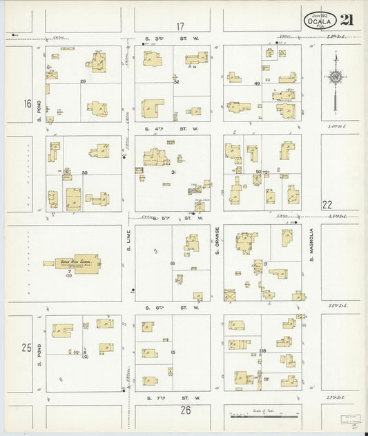 Sanborn Fire Insurance Map from Ocala, Marion County, Florida (1912), Sheet #0021 - Historic Sanborn Fire Insurance Map Print, vintage old map wall art, antique decor, genealogy gift, Florida Florida map
