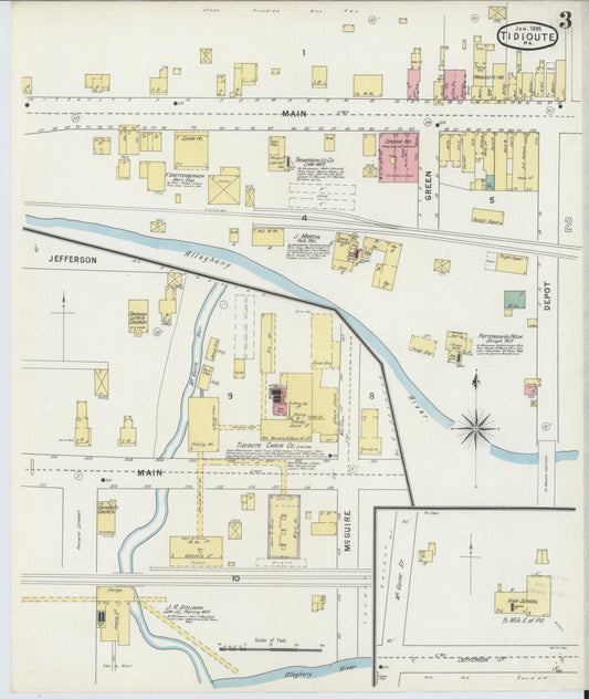 Sanborn Fire Insurance Map from Tidioute, Warren County, Pennsylvania (1895), Sheet #0003 - Historic Sanborn Fire Insurance Map Print, vintage old map wall art, antique decor, genealogy gift, Pennsylvania Pennsylvania map