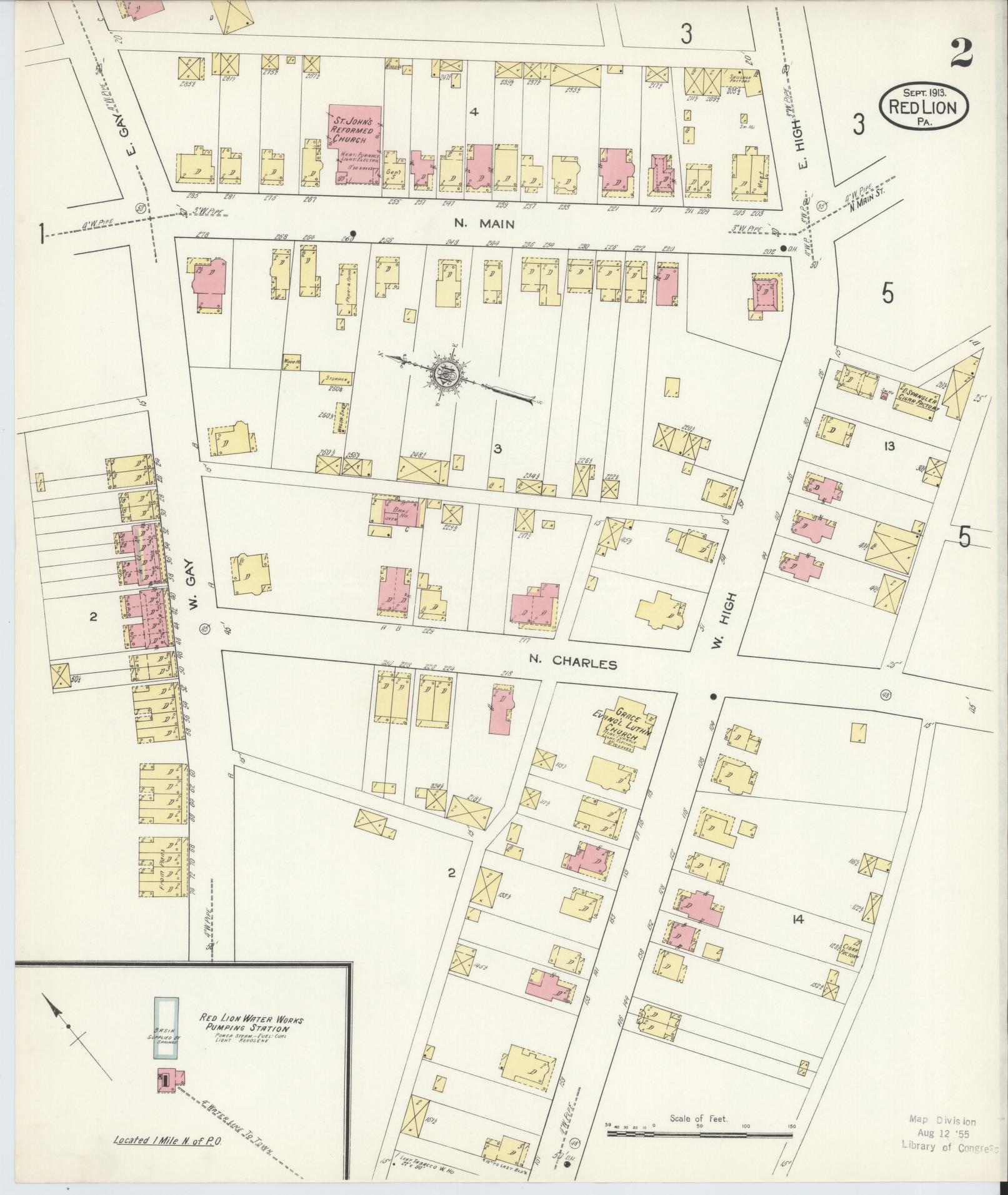 Sanborn Fire Insurance Map from Red Lion, York County, Pennsylvania (1913), Sheet #0002 - Complete Map Set gallery image, historic Sanborn map, vintage wall art, Pennsylvania Pennsylvania