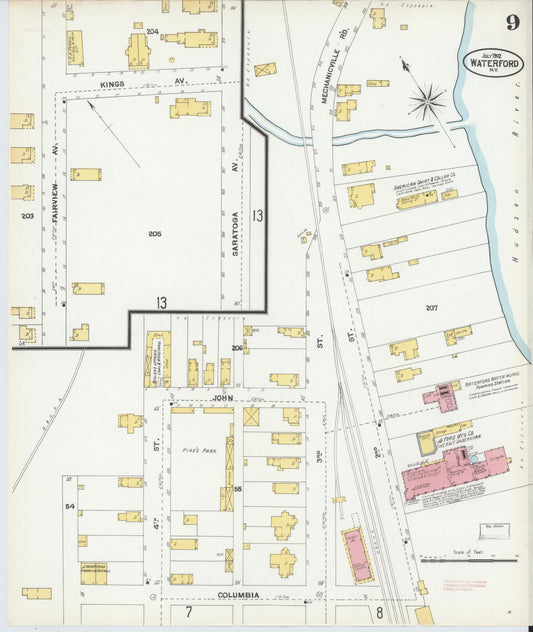 Sanborn Fire Insurance Map from Waterford, Saratoga County, New York (1902), Sheet #0009 - Historic Sanborn Fire Insurance Map Print, vintage old map wall art, antique decor, genealogy gift, New York New York map