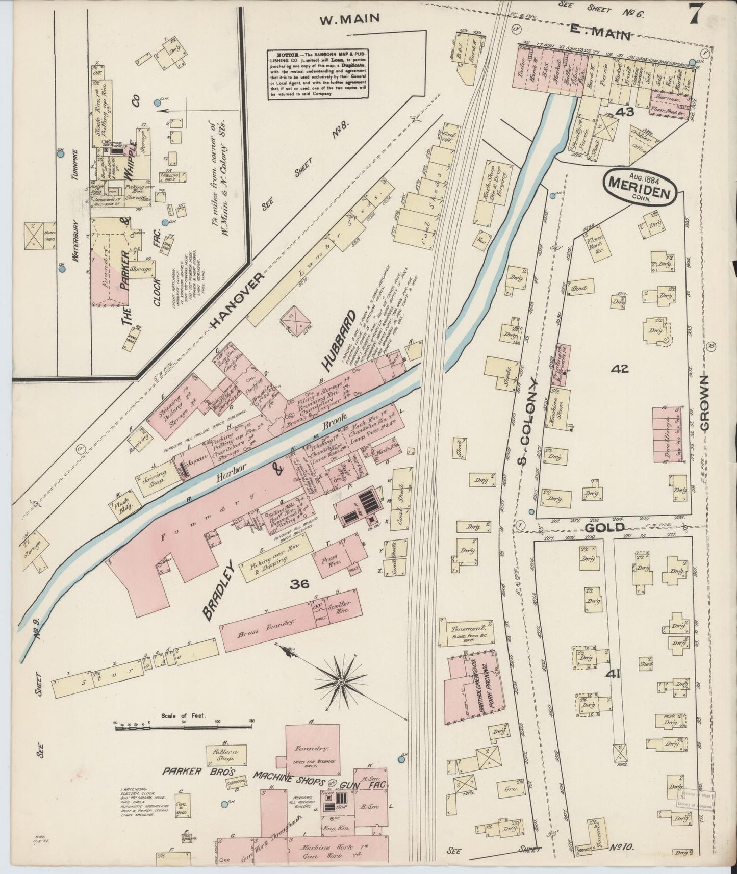 Sanborn Fire Insurance Map from Meriden, New Haven County, Connecticut (1884), Sheet #0007 - Complete Map Set gallery image, historic Sanborn map, vintage wall art, Connecticut Connecticut