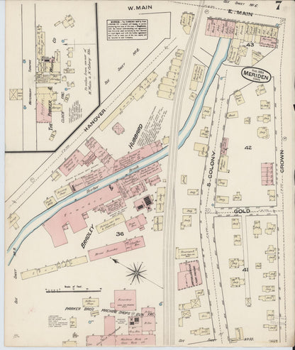 Sanborn Fire Insurance Map from Meriden, New Haven County, Connecticut (1884), Sheet #0007 - Complete Map Set gallery image, historic Sanborn map, vintage wall art, Connecticut Connecticut