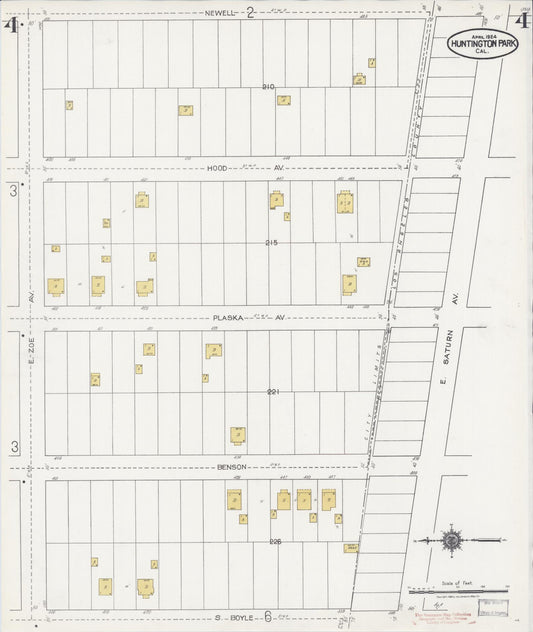 Sanborn Fire Insurance Map from Huntington Park, Los Angeles County, California (1924), Sheet #0004 - Historic Sanborn Fire Insurance Map Print, vintage old map wall art, antique decor, genealogy gift, California California map