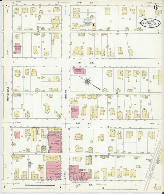 Sanborn Fire Insurance Map from Central City, Mublenberg County, Kentucky (1912), Sheet #0006 - Historic Sanborn Fire Insurance Map Print, vintage old map wall art, antique decor, genealogy gift, Kentucky Kentucky map