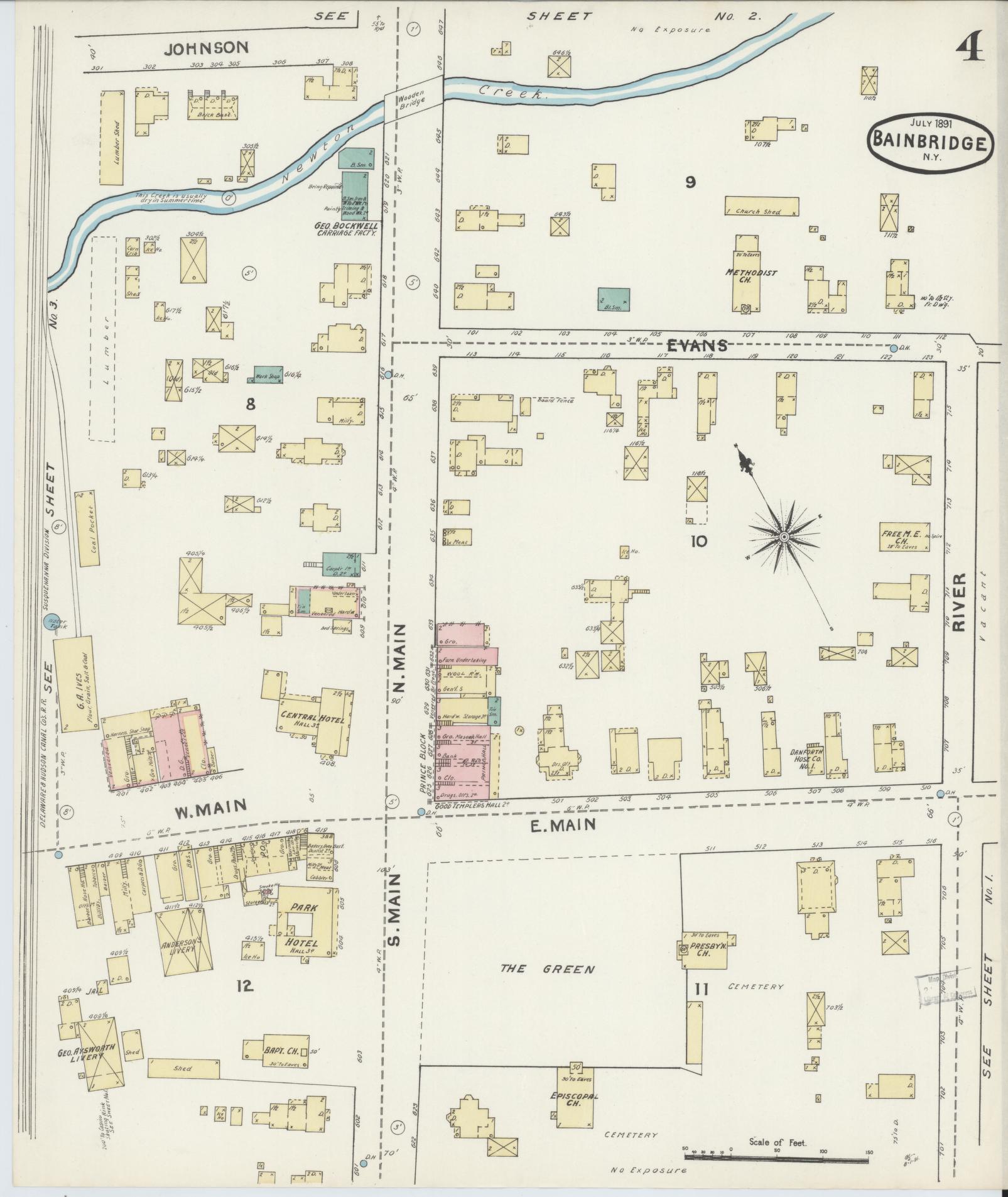 Sanborn Fire Insurance Map from Bainbridge, Chenango County, New York (1891), Sheet #0004 - Complete Map Set gallery image, historic Sanborn map, vintage wall art, New York New York