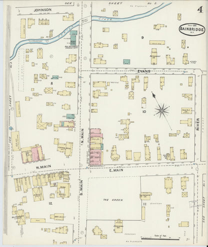 Sanborn Fire Insurance Map from Bainbridge, Chenango County, New York (1891), Sheet #0004 - Complete Map Set gallery image, historic Sanborn map, vintage wall art, New York New York