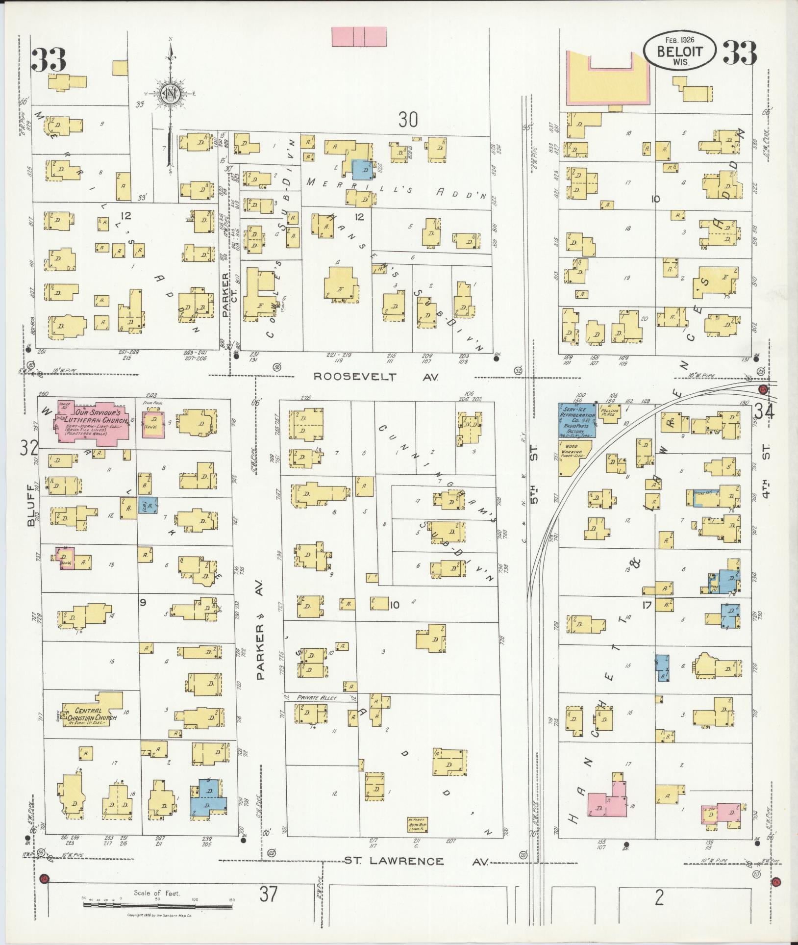 Sanborn Fire Insurance Map from Beloit, Rock County, Wisconsin (1926), Sheet #0033 - Complete Map Set gallery image, historic Sanborn map, vintage wall art, Wisconsin Wisconsin