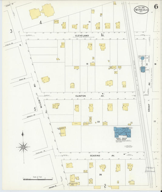 Sanborn Fire Insurance Map from Mineola, Nassau County, New York (1908), Sheet #0006 - Historic Sanborn Fire Insurance Map Print, vintage old map wall art, antique decor, genealogy gift, New York New York map