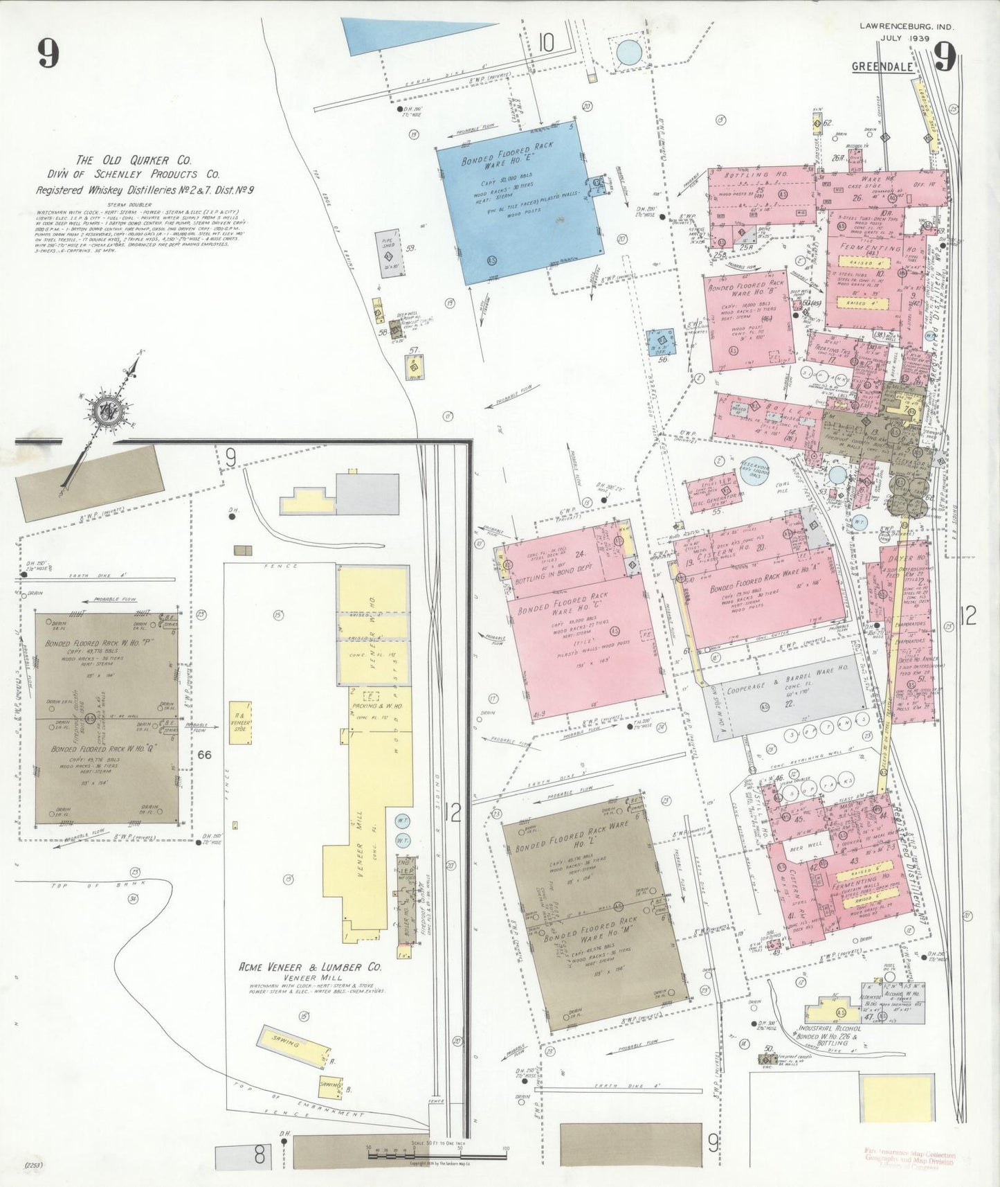 Sanborn Fire Insurance Map from Lawrenceburg, Dearborn County, Indiana (1939), Sheet #0009 - Complete Map Set gallery image, historic Sanborn map, vintage wall art, Indiana Indiana
