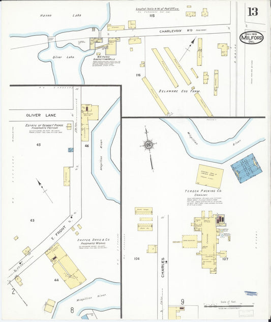 Sanborn Fire Insurance Map from Milford, Kent And Sussex Counties, Delaware (1919), Sheet #0013 - Historic Sanborn Fire Insurance Map Print, vintage old map wall art, antique decor, genealogy gift, Delaware Delaware map