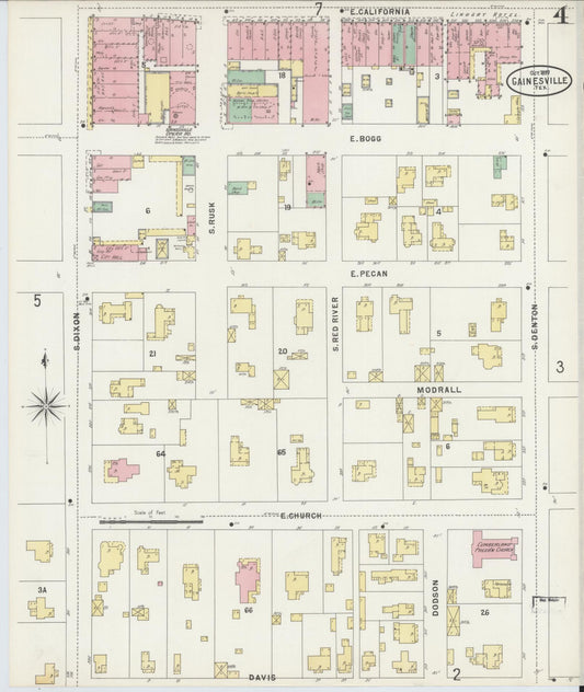 Sanborn Fire Insurance Map from Gainesville, Cooke County, Texas (1897), Sheet #0004 - Historic Sanborn Fire Insurance Map Print, vintage old map wall art, antique decor, genealogy gift, Texas Texas map
