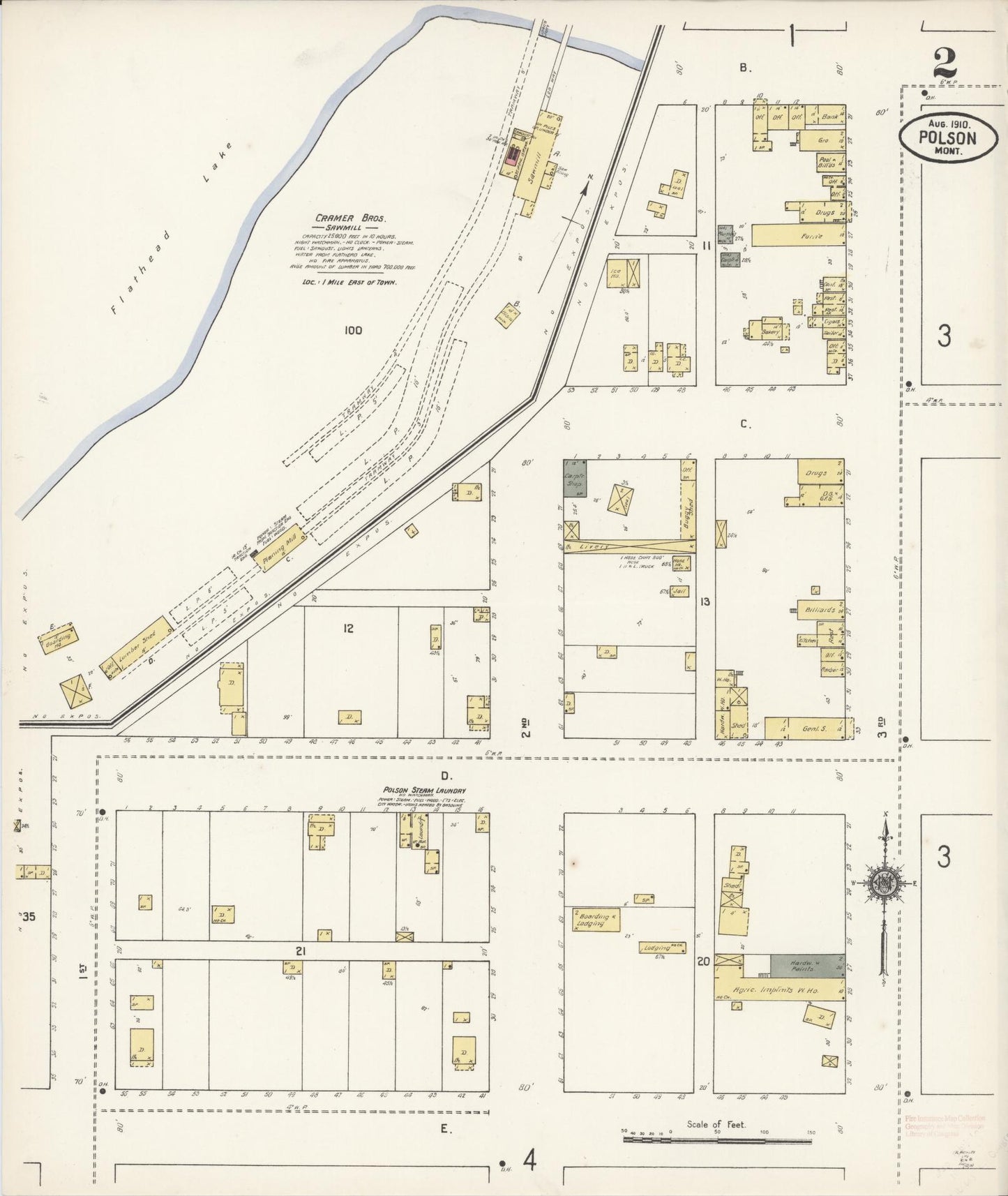 Sanborn Fire Insurance Map from Polson, Lake County, Montana (1910), Sheet #0002 - Historic Sanborn Fire Insurance Map Print, vintage old map wall art, antique decor, genealogy gift, Montana Montana map
