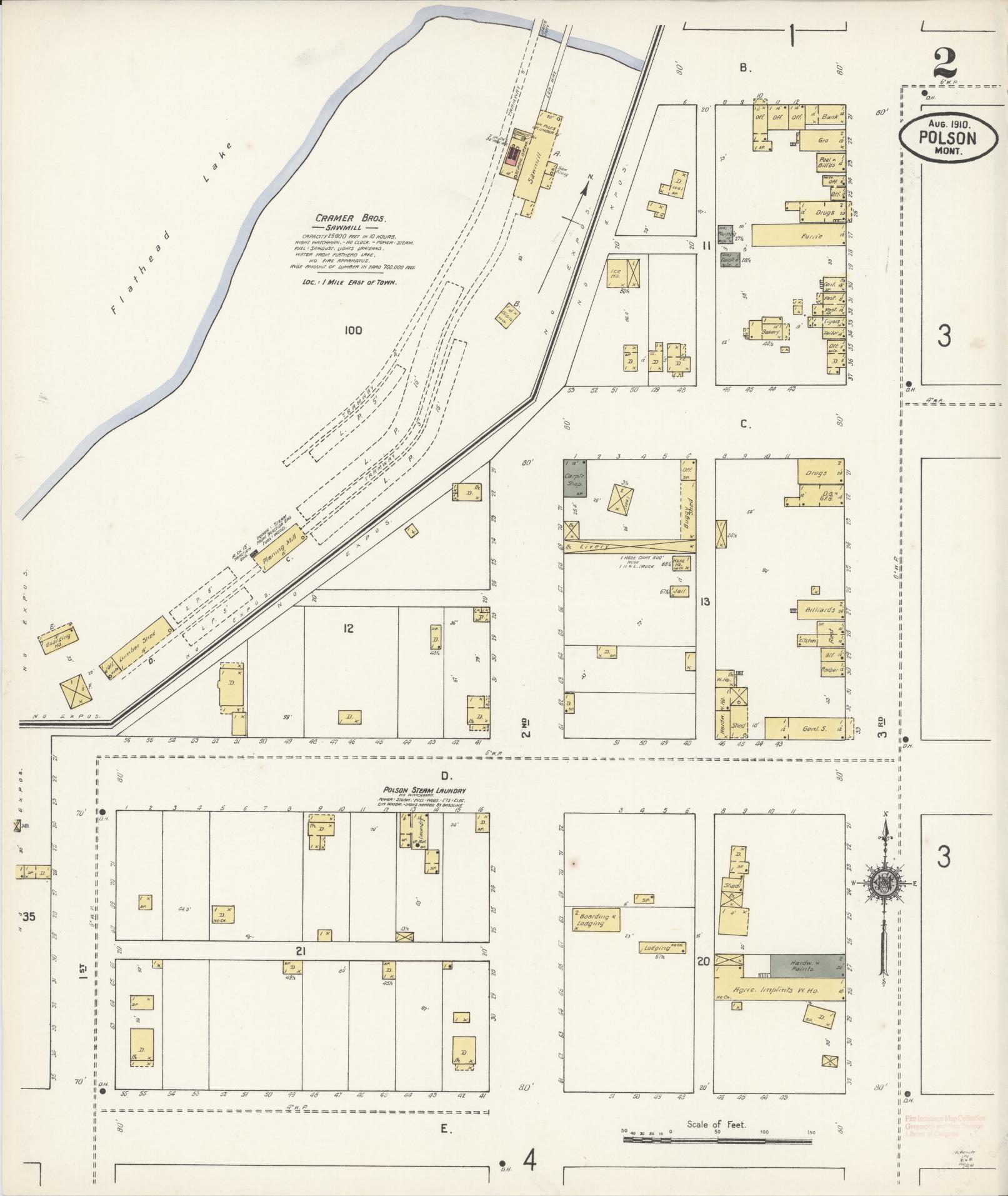 Sanborn Fire Insurance Map from Polson, Lake County, Montana (1910), Sheet #0002 - Historic Sanborn Fire Insurance Map Print, vintage old map wall art, antique decor, genealogy gift, Montana Montana map