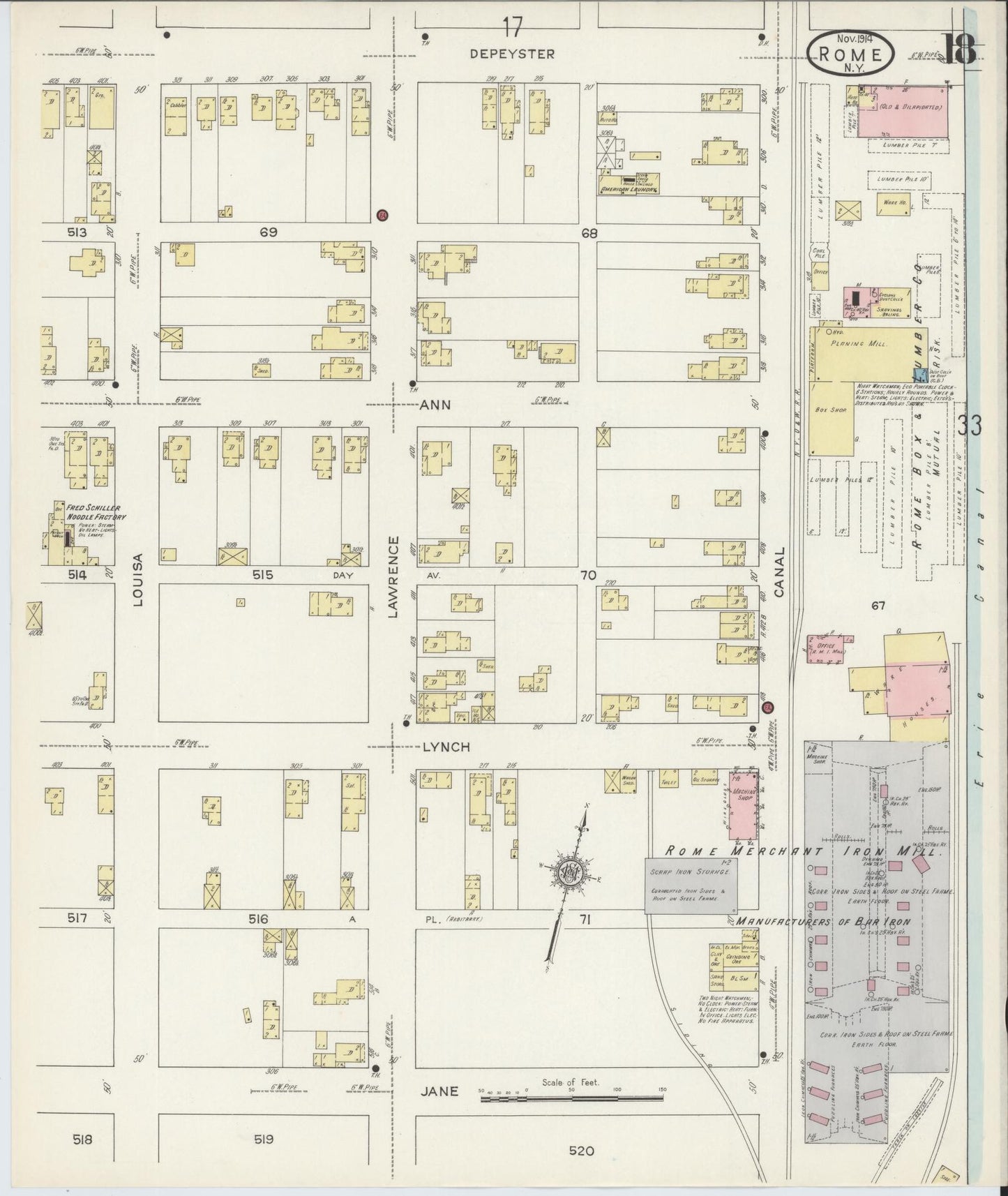 Sanborn Fire Insurance Map from Rome, Oneida County, New York (1914), Sheet #0018 - Historic Sanborn Fire Insurance Map Print, vintage old map wall art, antique decor, genealogy gift, New York New York map