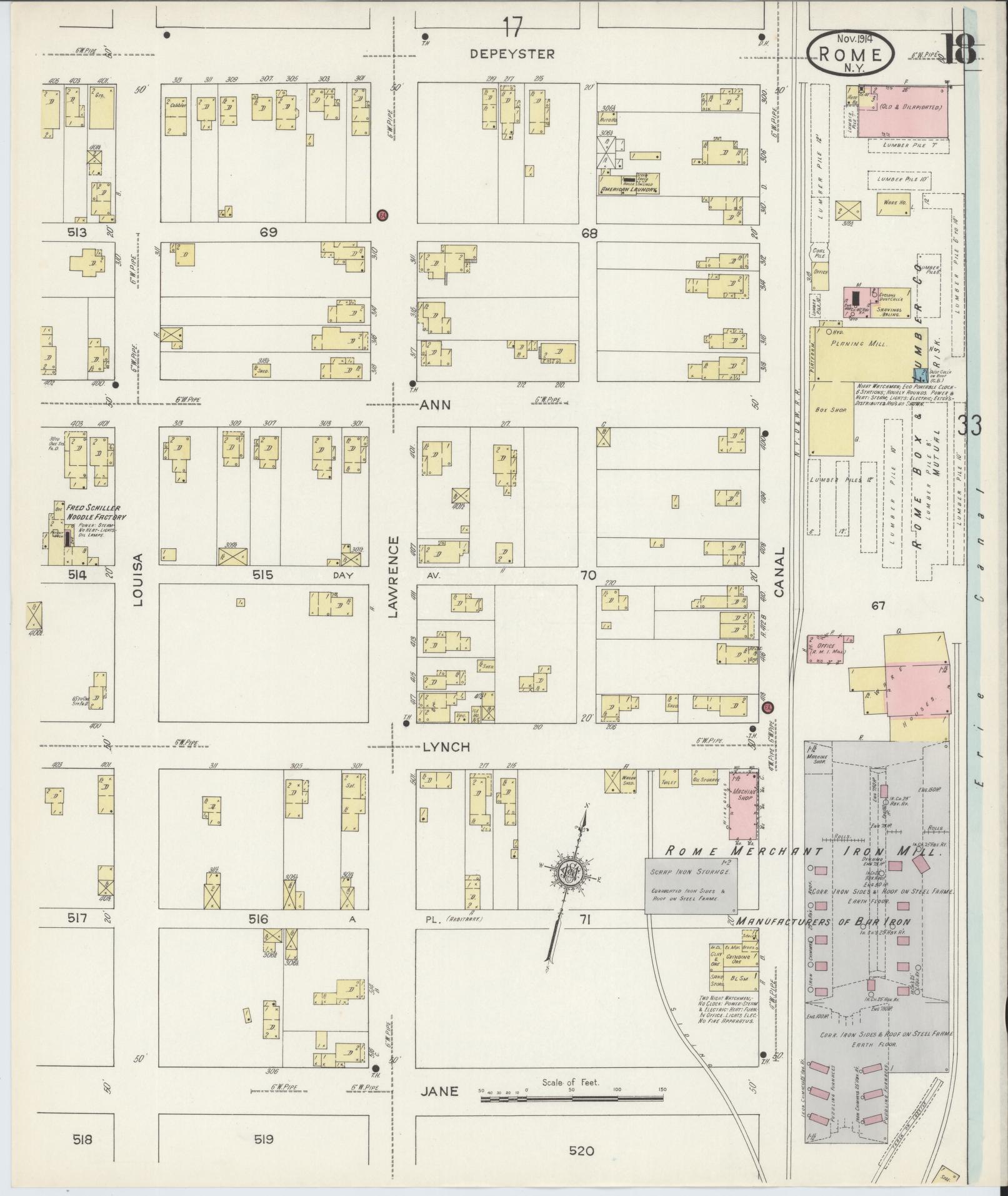 Sanborn Fire Insurance Map from Rome, Oneida County, New York (1914), Sheet #0018 - Historic Sanborn Fire Insurance Map Print, vintage old map wall art, antique decor, genealogy gift, New York New York map